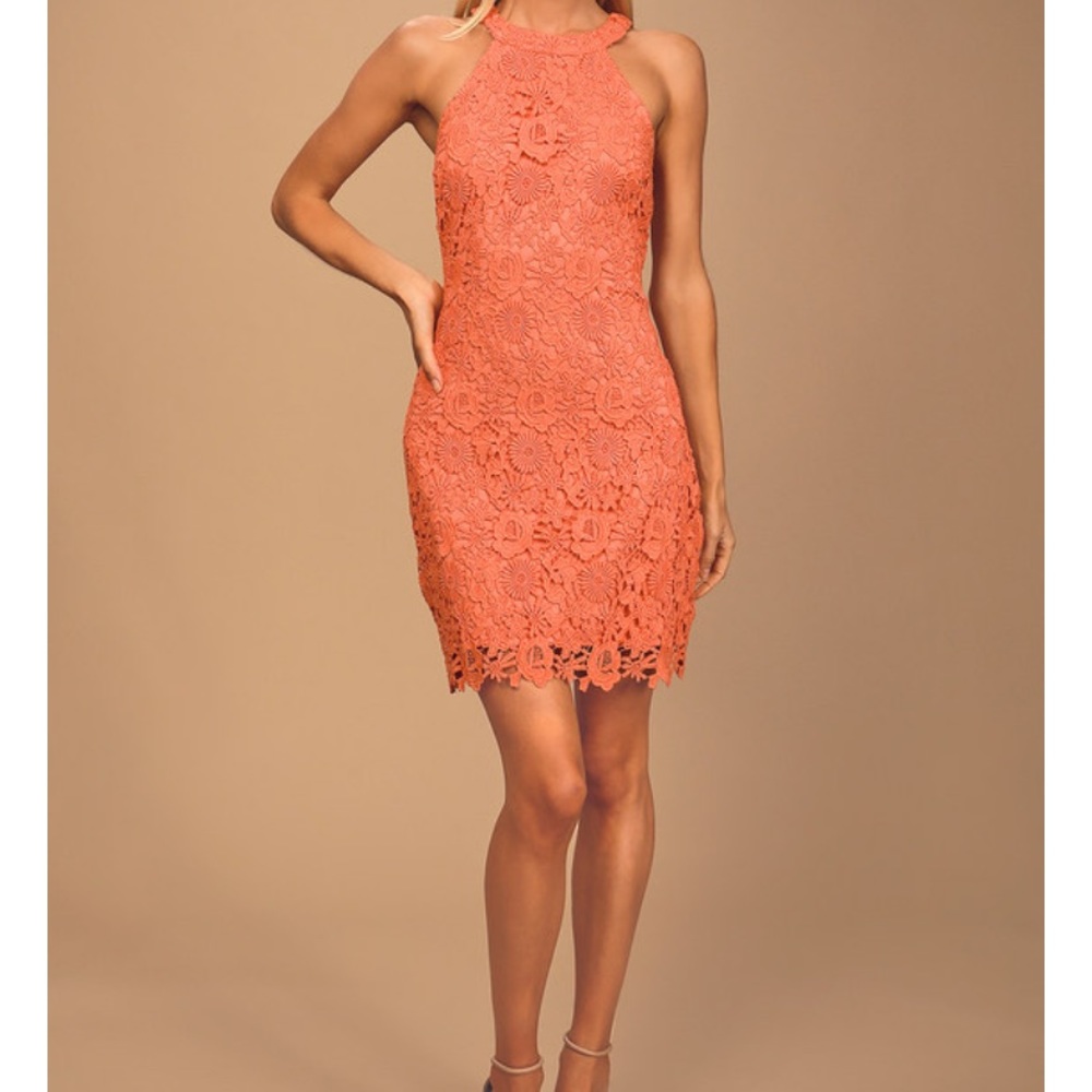 HOST PICK Lulu’s coral lace dress - Picture 1 of 8